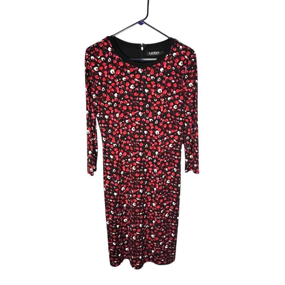 Lauren Ralph Lauren NWT Women's 3/4 Sleeve‎ Dress M Retails $135 Red/Black Lined